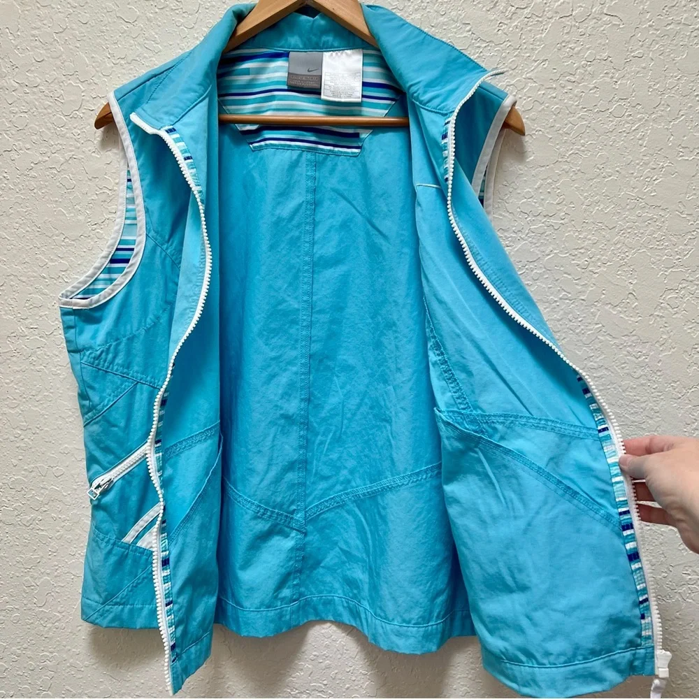 VTG Nike Womens Vest Full Zip Sleeveless Blue White Athletic Activewear Golf Y2K